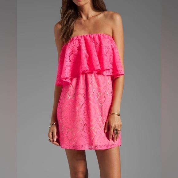 NEW REVOLVE T-Bags Los Angeles strapless ruffled dress BLACK Sz S festival - Picture 2 of 6